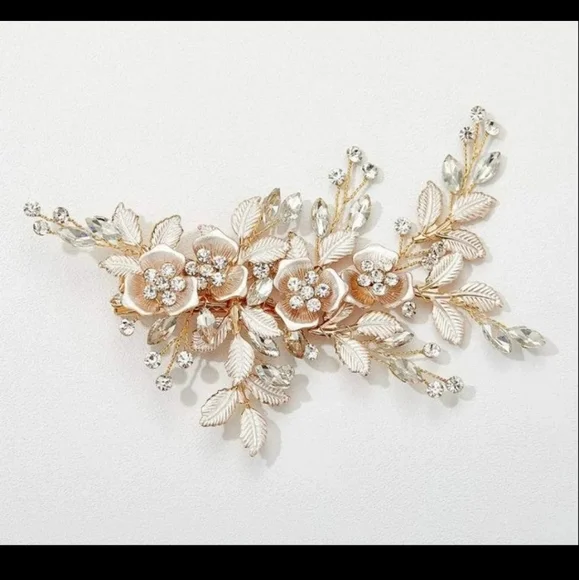 Rose Gold Floral Wedding Clip - Picture 2 of 7